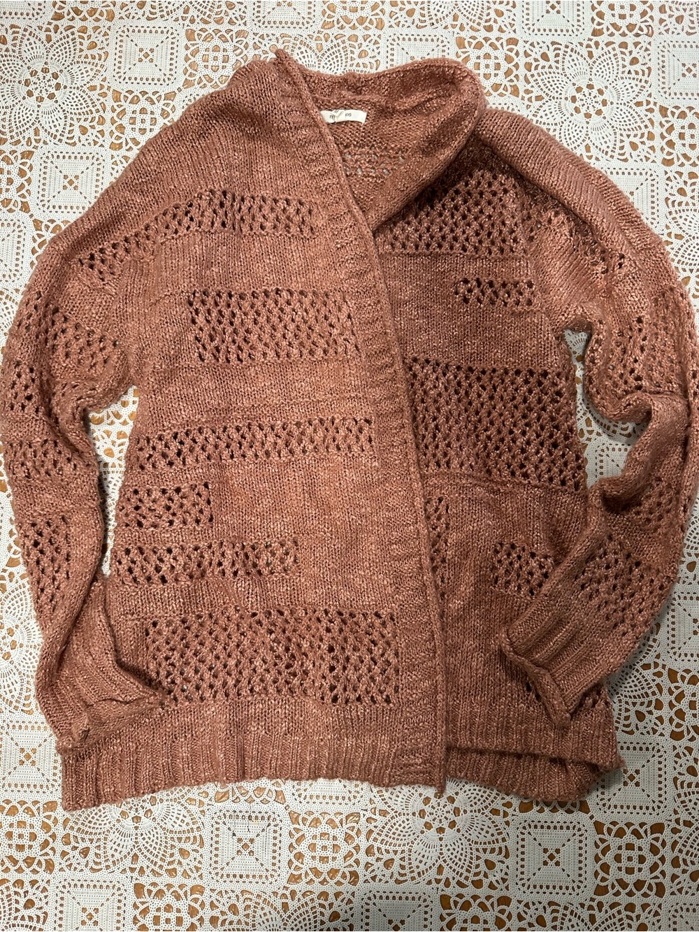 Maurices Medium Rust Open Knit Long Sleeve Cardigan Sweater Boho